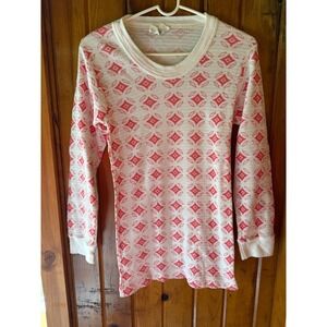 Geometric Print Waffle Knit Thermal Top Long Sleeve Vintage Style size‎ L